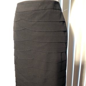 Larry Levin Black Stretch Skirt with Front Ruffles